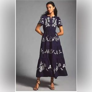 BNWT Anthropologie Somerset 1X dress in navy and white